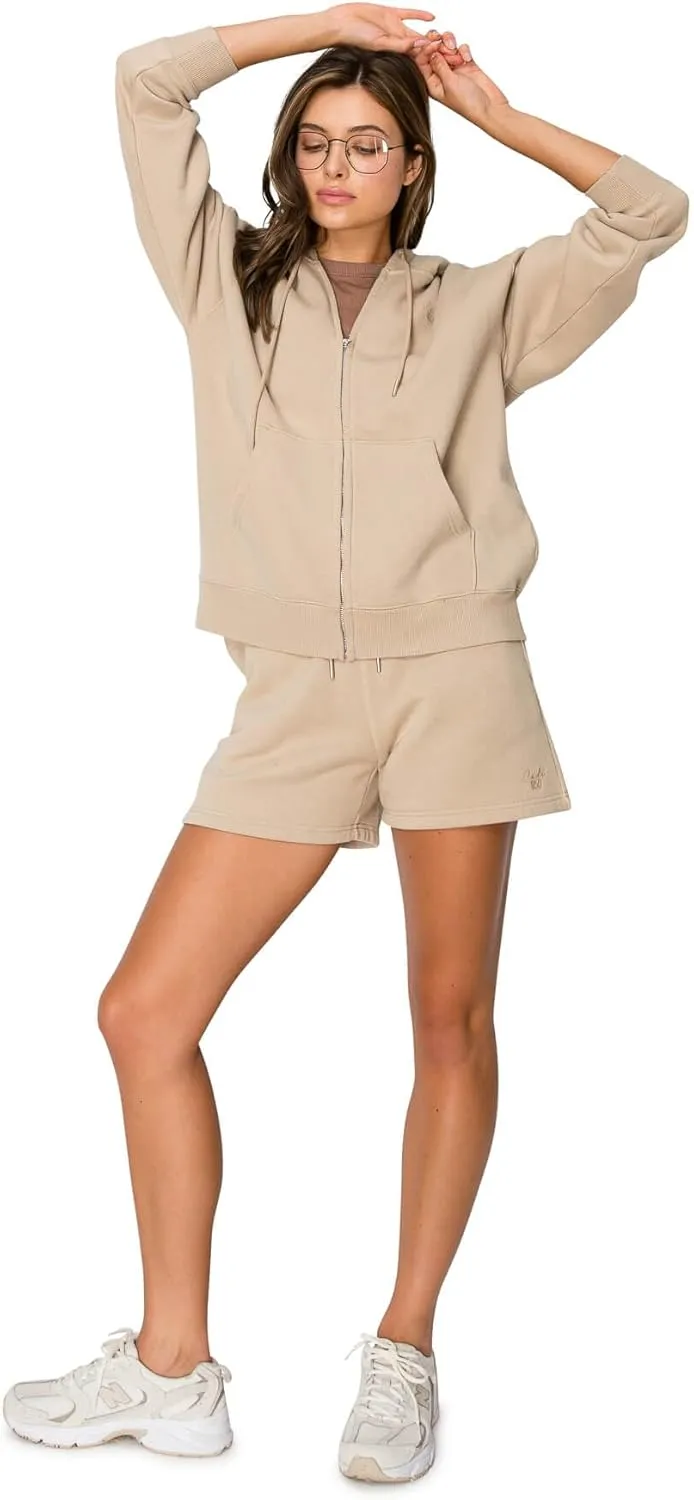 Cali1850 Women's Cloud Nine Fleece Zip Hoodie  Full Zip, Relaxed Boyfriend Fit, Double-Layer Hood, Ribbed Cuffs and Hem