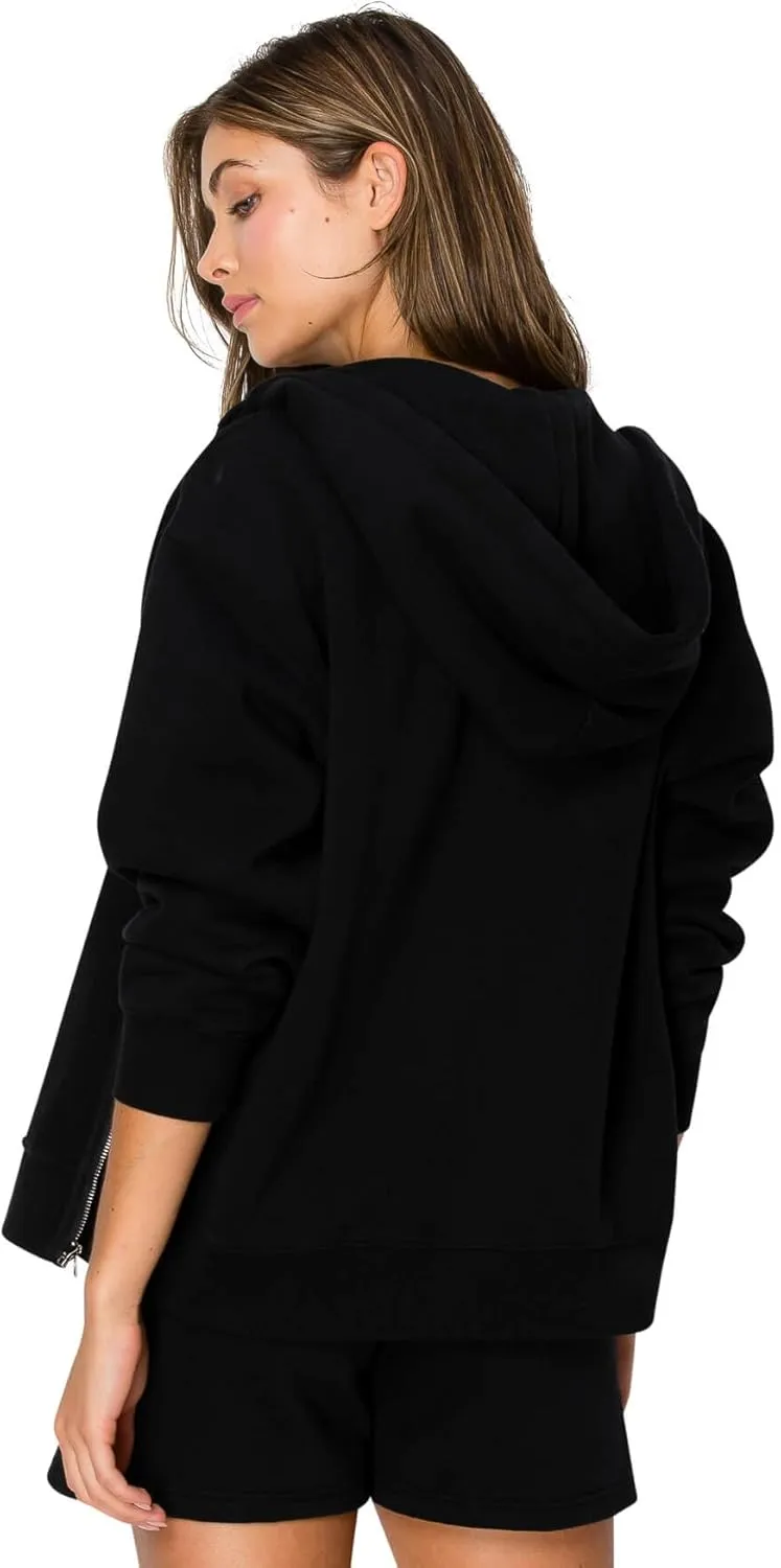 Cali1850 Women's Cloud Nine Fleece Zip Hoodie  Full Zip, Relaxed Boyfriend Fit, Double-Layer Hood, Ribbed Cuffs and Hem