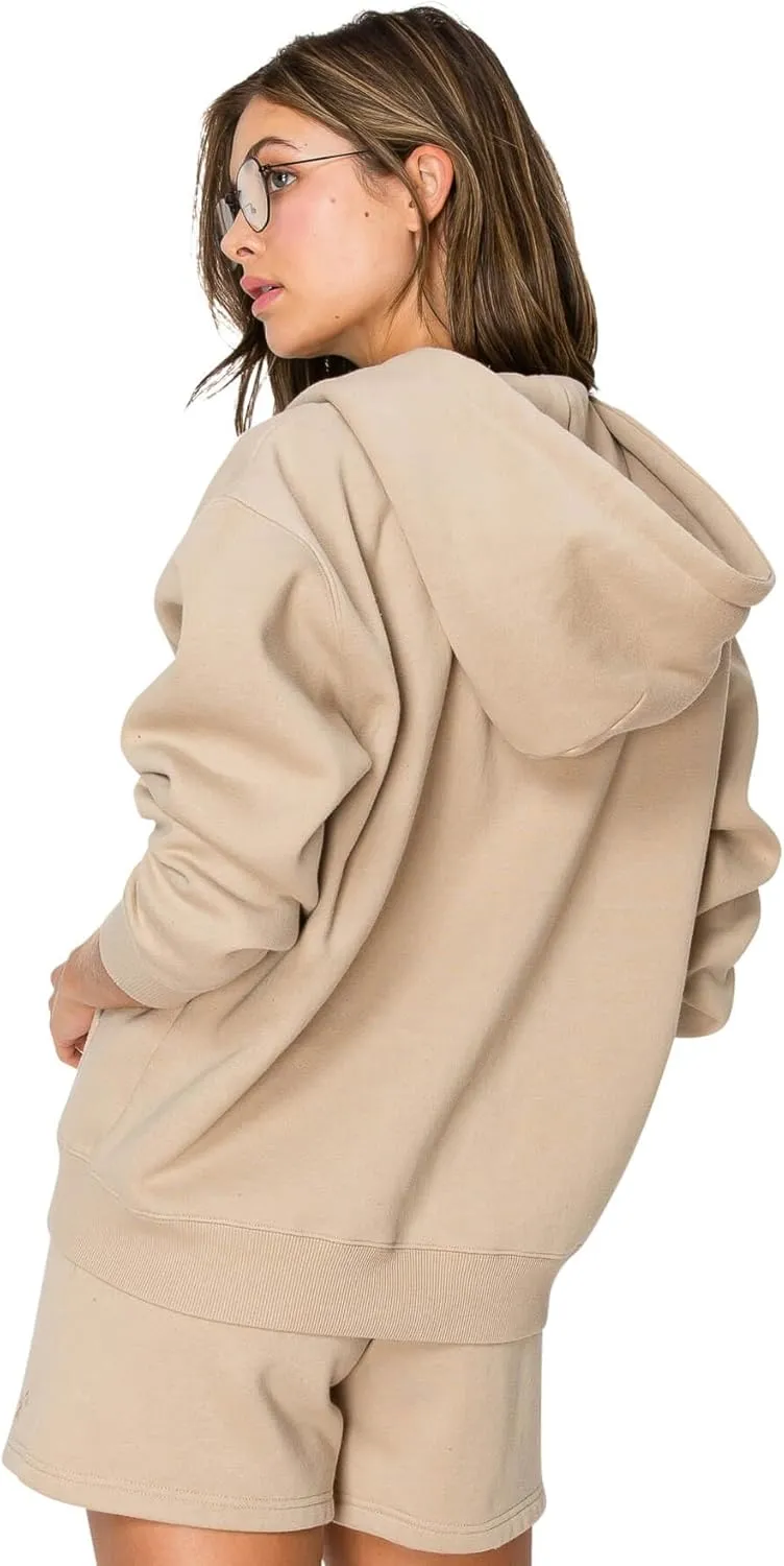 Cali1850 Women's Cloud Nine Fleece Zip Hoodie  Full Zip, Relaxed Boyfriend Fit, Double-Layer Hood, Ribbed Cuffs and Hem