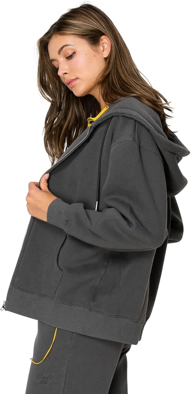 Cali1850 Women's Cloud Nine Fleece Zip Hoodie  Full Zip, Relaxed Boyfriend Fit, Double-Layer Hood, Ribbed Cuffs and Hem