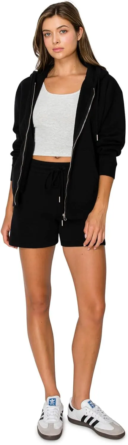 Cali1850 Women's Cloud Nine Fleece Zip Hoodie  Full Zip, Relaxed Boyfriend Fit, Double-Layer Hood, Ribbed Cuffs and Hem