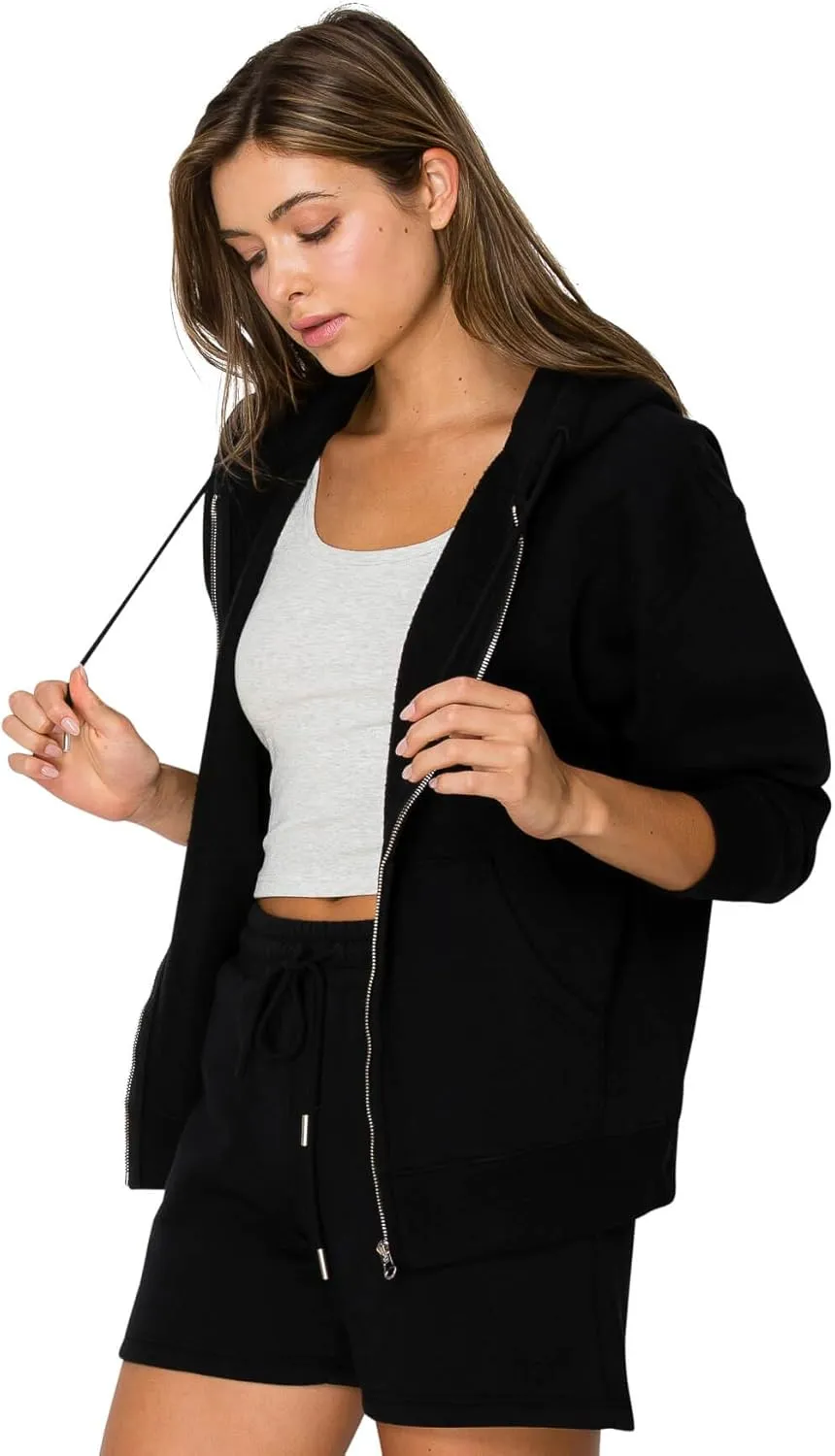 Cali1850 Women's Cloud Nine Fleece Zip Hoodie  Full Zip, Relaxed Boyfriend Fit, Double-Layer Hood, Ribbed Cuffs and Hem