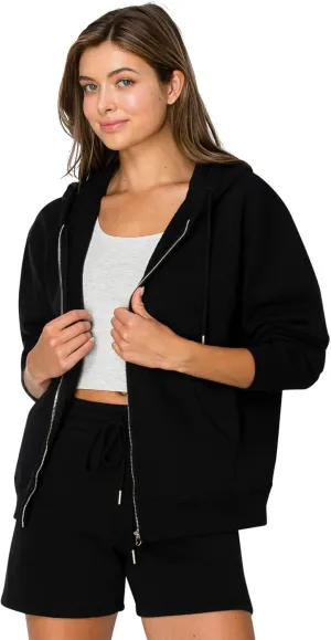 Cali1850 Women's Cloud Nine Fleece Zip Hoodie  Full Zip, Relaxed Boyfriend Fit, Double-Layer Hood, Ribbed Cuffs and Hem