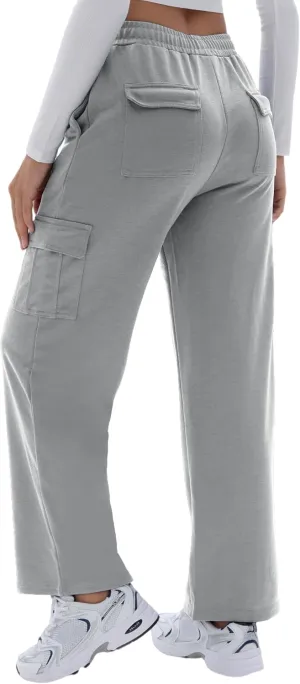 Cargo Sweatpants for Women High Waisted Wide Leg Cargo Pant Baggy Elastic Thicken with 6 Pockets