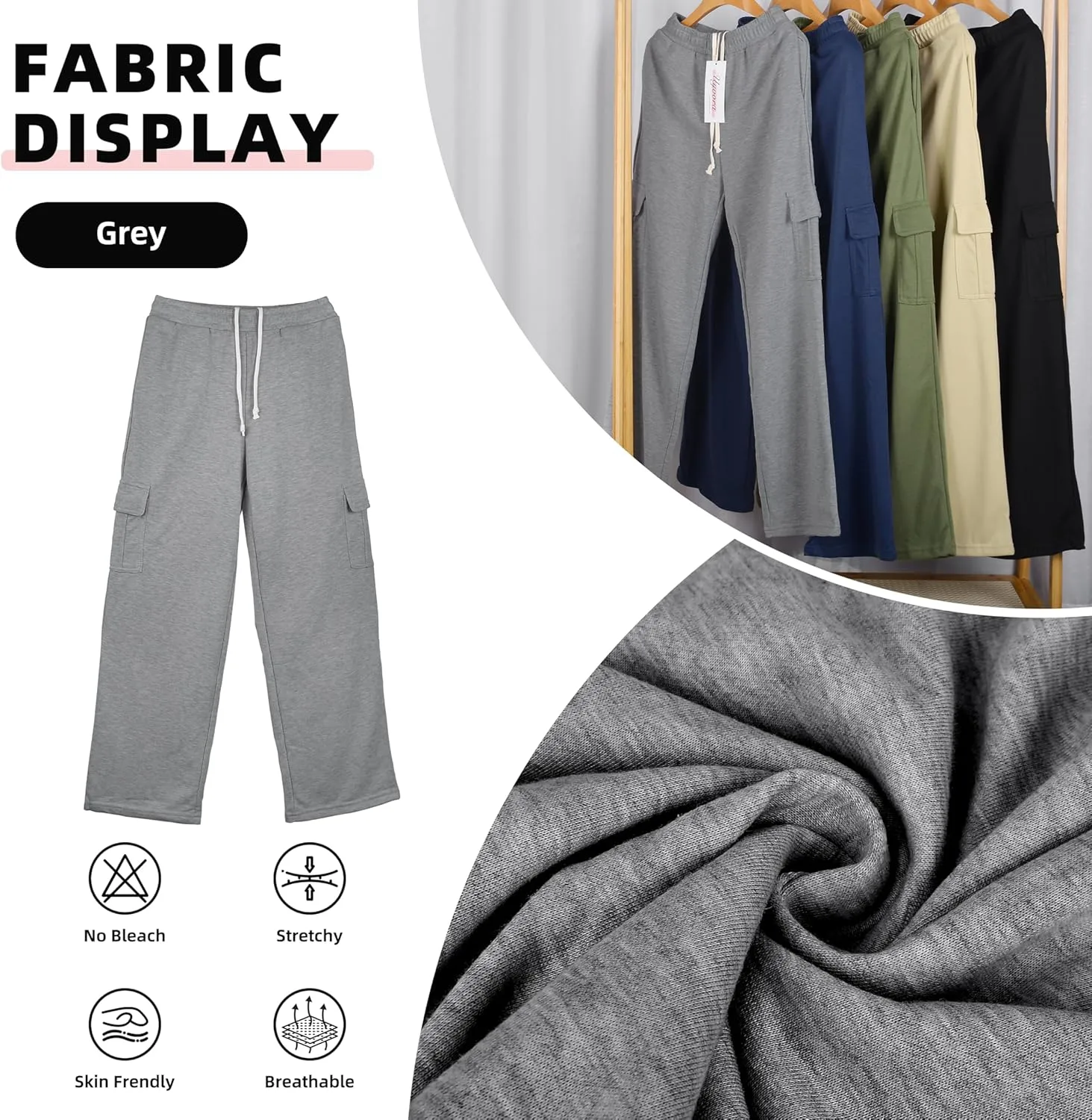 Cargo Sweatpants for Women High Waisted Wide Leg Cargo Pant Baggy Elastic Thicken with 6 Pockets