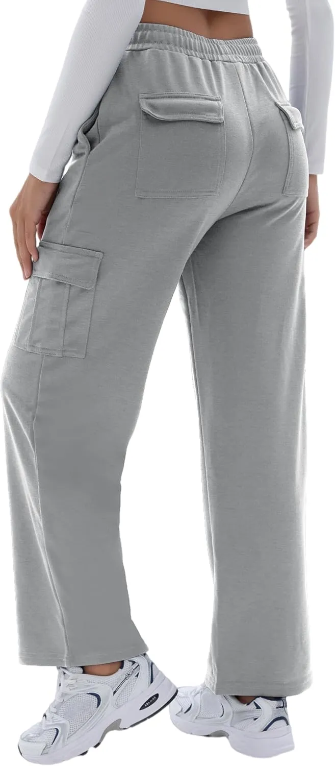 Cargo Sweatpants for Women High Waisted Wide Leg Cargo Pant Baggy Elastic Thicken with 6 Pockets