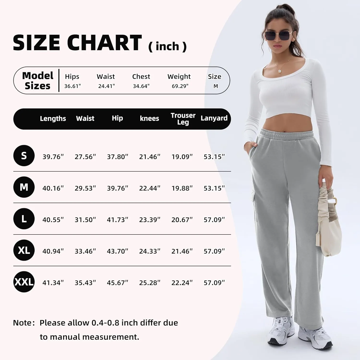 Cargo Sweatpants for Women High Waisted Wide Leg Cargo Pant Baggy Elastic Thicken with 6 Pockets