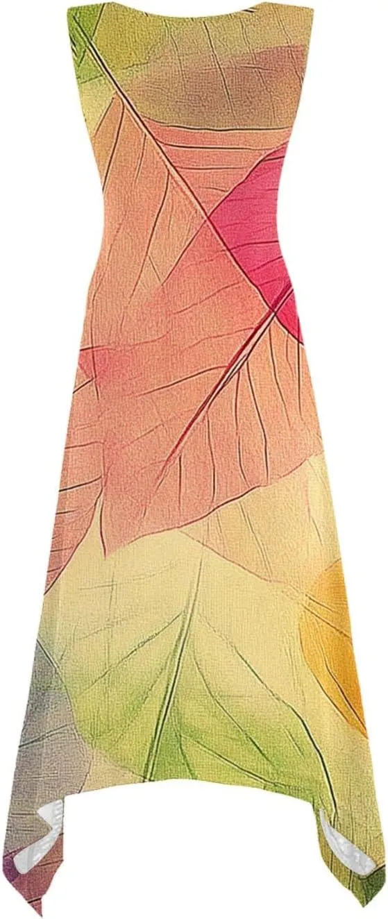 Casual Dresses for Women Summer Fashion Boho Floral Print Irregular Hem Sleeveless Round Neck Sundress Beach Dress