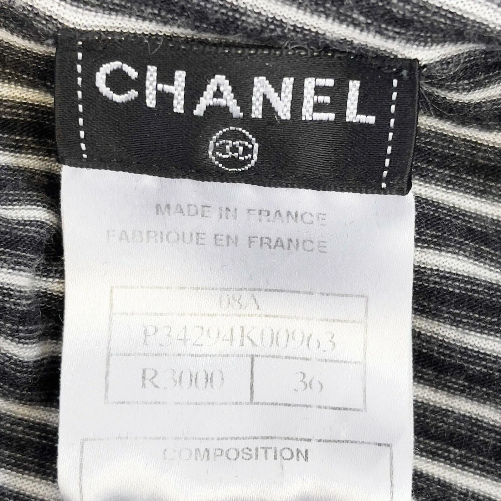 Chanel - 2008 Fall/Winter Grey-White Striped Blouse - Detachable Collar 36 US 4
