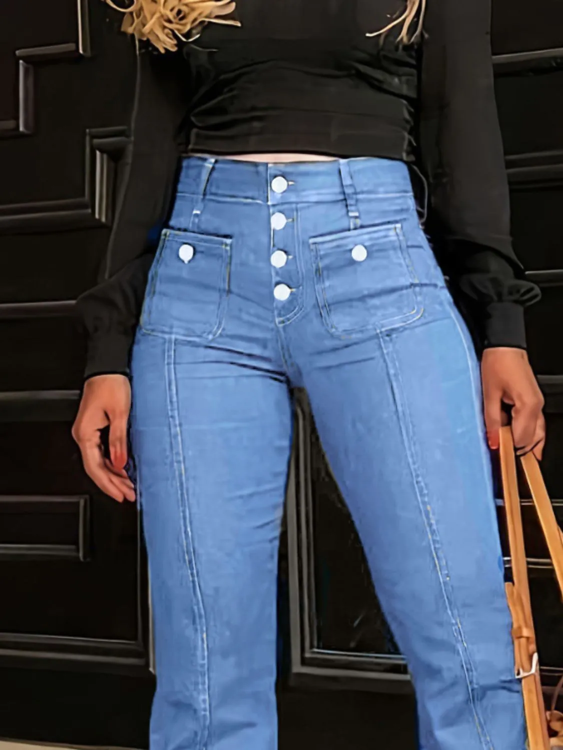 Chic Button Fly High Waist Flare Jeans - Trendy & Comfortable