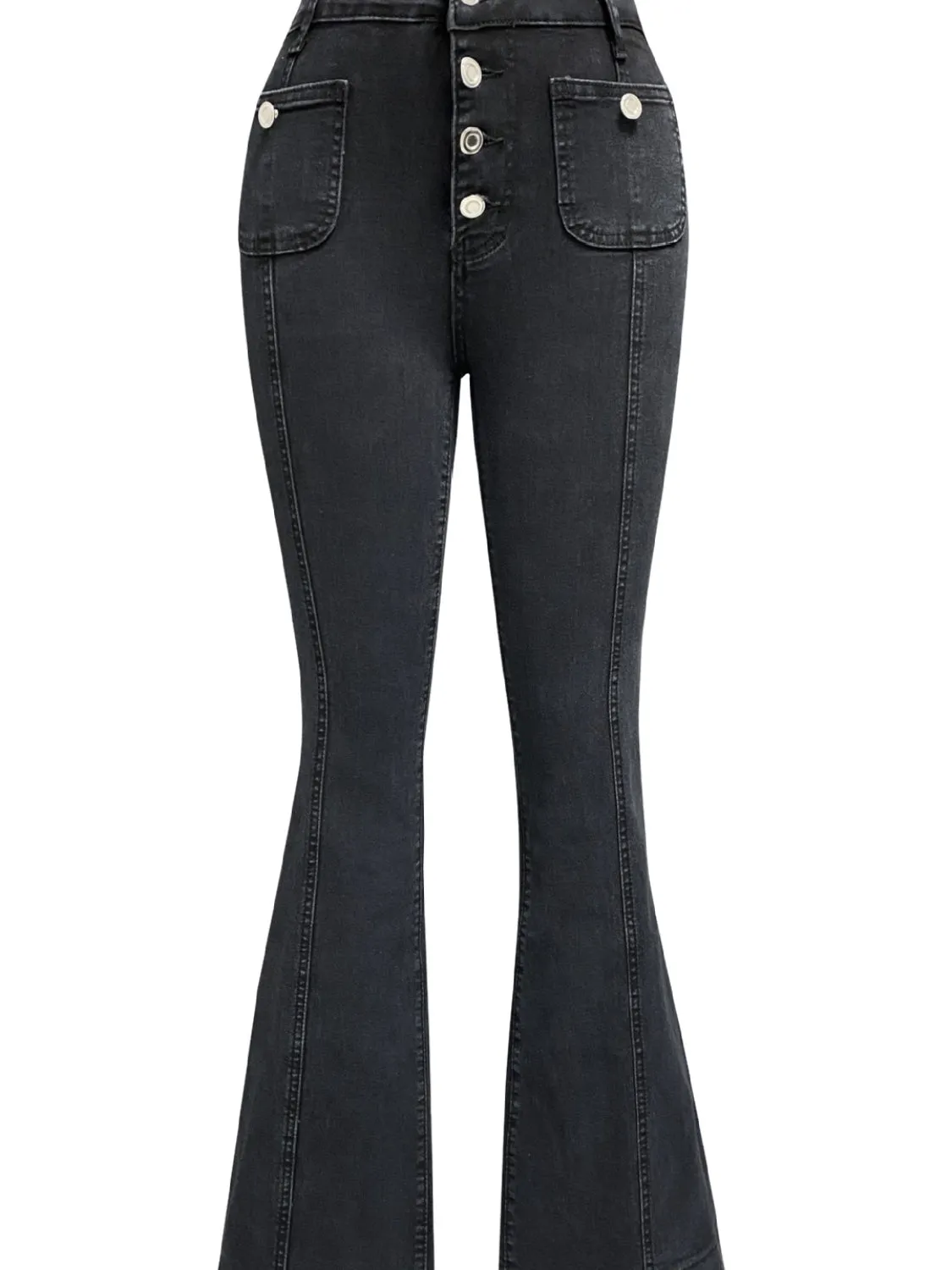 Chic Button Fly High Waist Flare Jeans - Trendy & Comfortable