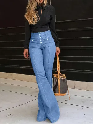 Chic Button Fly High Waist Flare Jeans - Trendy & Comfortable
