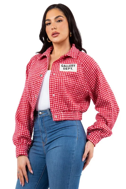 Chic Cropped Snap-Front Jacket – Bold & Trendy Layering Piece
