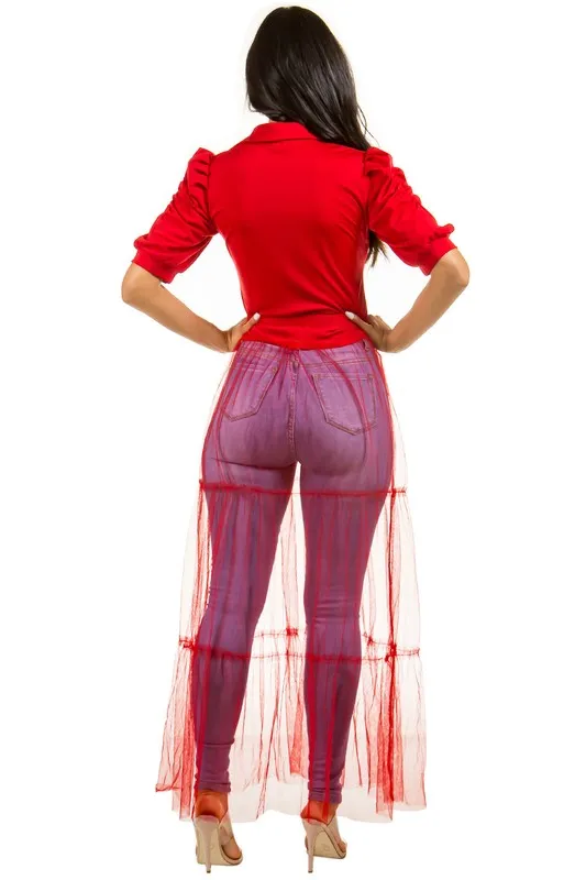 Chic Mesh Overlay Button-Up Top – Sexy & Stylish Statement Piece