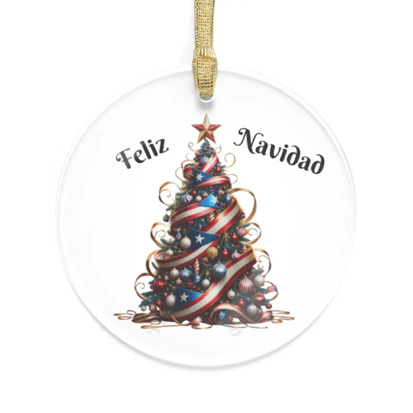 Christmas Tree  Puerto Rico Flag - Acrylic Ornament -Puerto Rico Flag Ornament