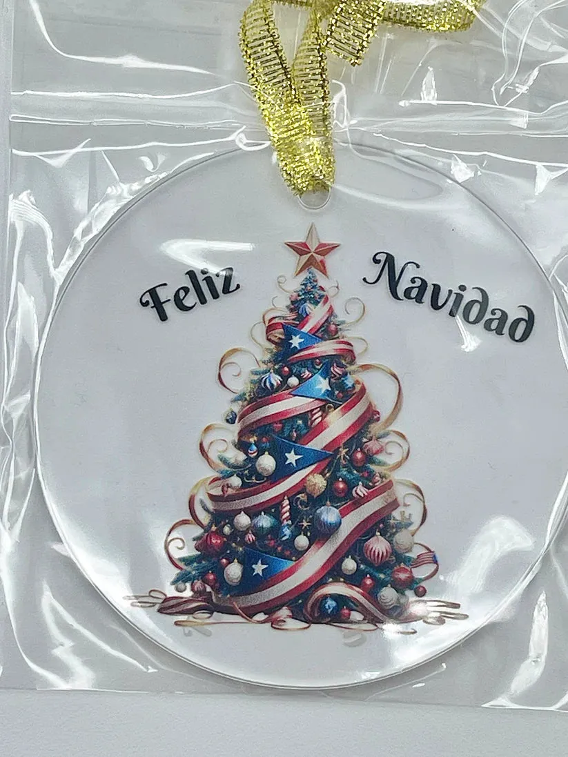Christmas Tree  Puerto Rico Flag - Acrylic Ornament -Puerto Rico Flag Ornament