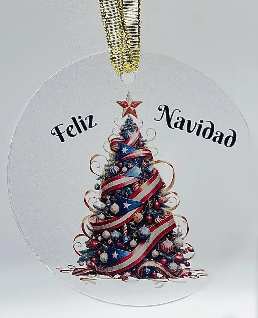 Christmas Tree  Puerto Rico Flag - Acrylic Ornament -Puerto Rico Flag Ornament