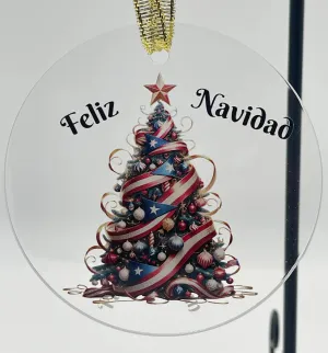 Christmas Tree  Puerto Rico Flag - Acrylic Ornament -Puerto Rico Flag Ornament