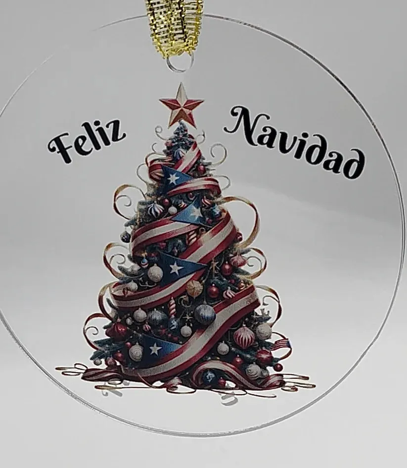 Christmas Tree  Puerto Rico Flag - Acrylic Ornament -Puerto Rico Flag Ornament