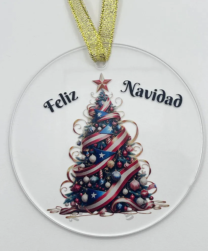 Christmas Tree  Puerto Rico Flag - Acrylic Ornament -Puerto Rico Flag Ornament