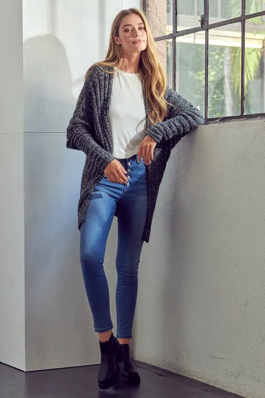 CHUNKY SWEATER KNIT CARDIGAN | Solid Acrylic Cardigan With Long Sleeves