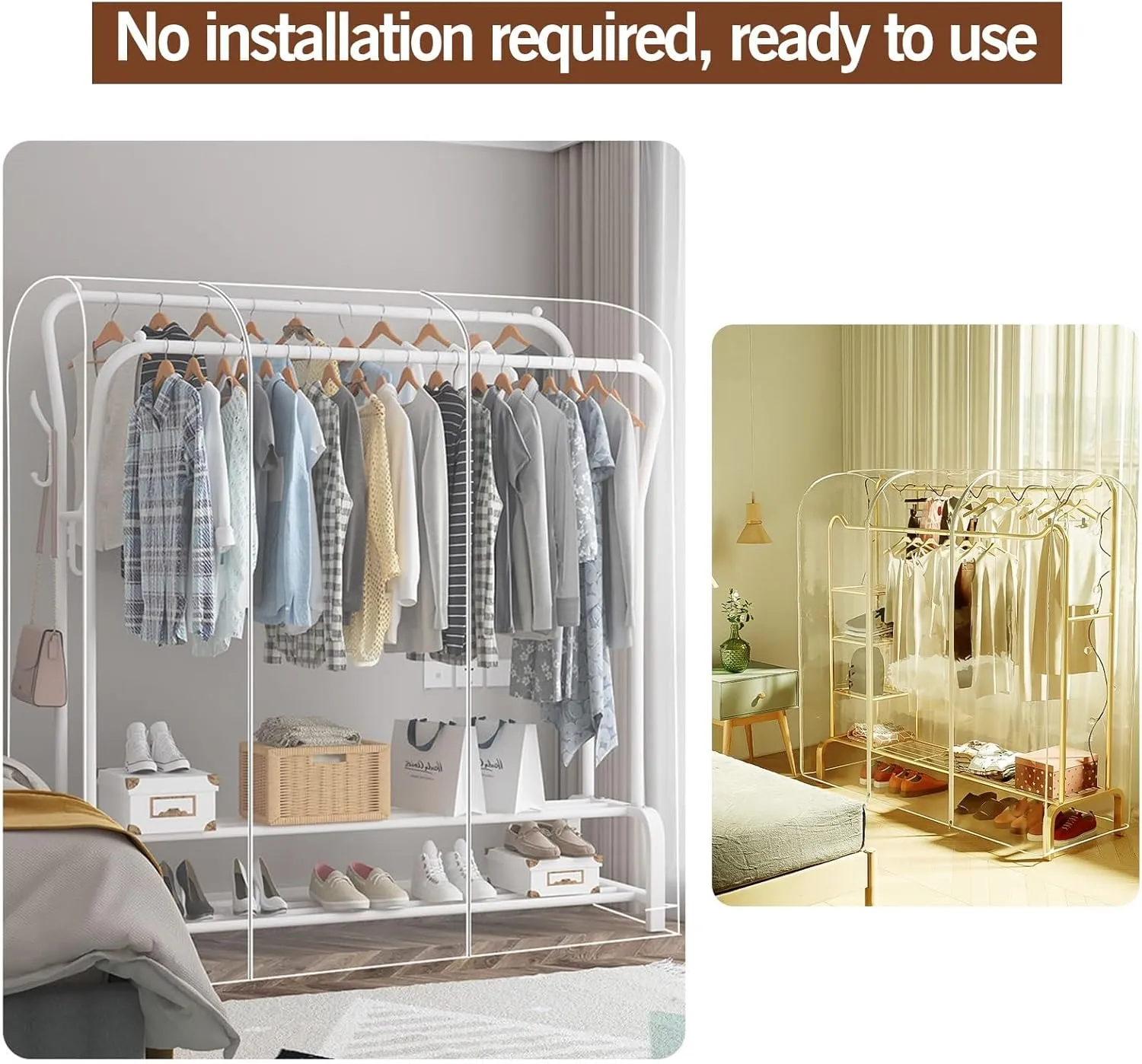 Clear Garment Bags for Hanging Clothes, Dust-Proof Garment Rack Cover, Washable Suit Bag for Suit Coats Shirts(90x50x150cm)