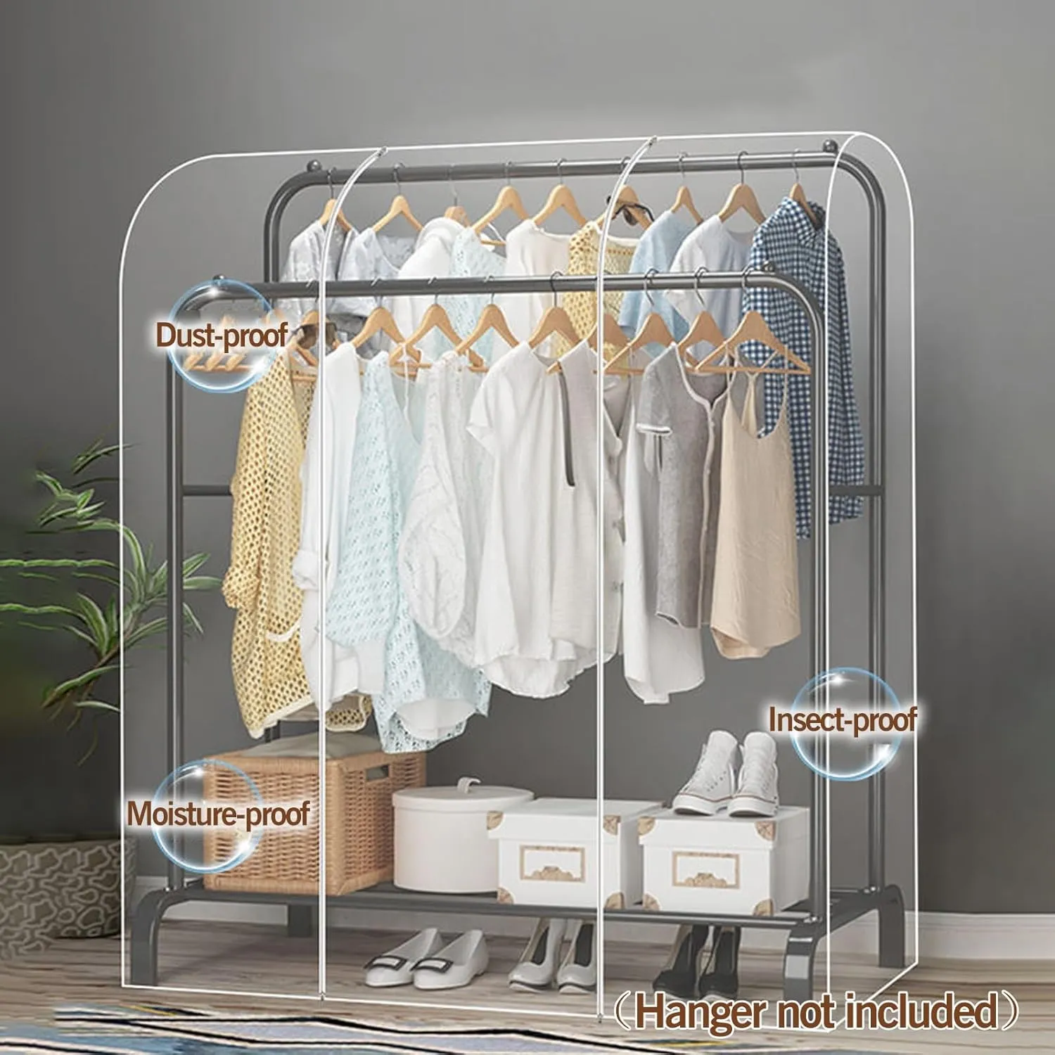 Clear Garment Bags for Hanging Clothes, Dust-Proof Garment Rack Cover, Washable Suit Bag for Suit Coats Shirts(90x50x150cm)