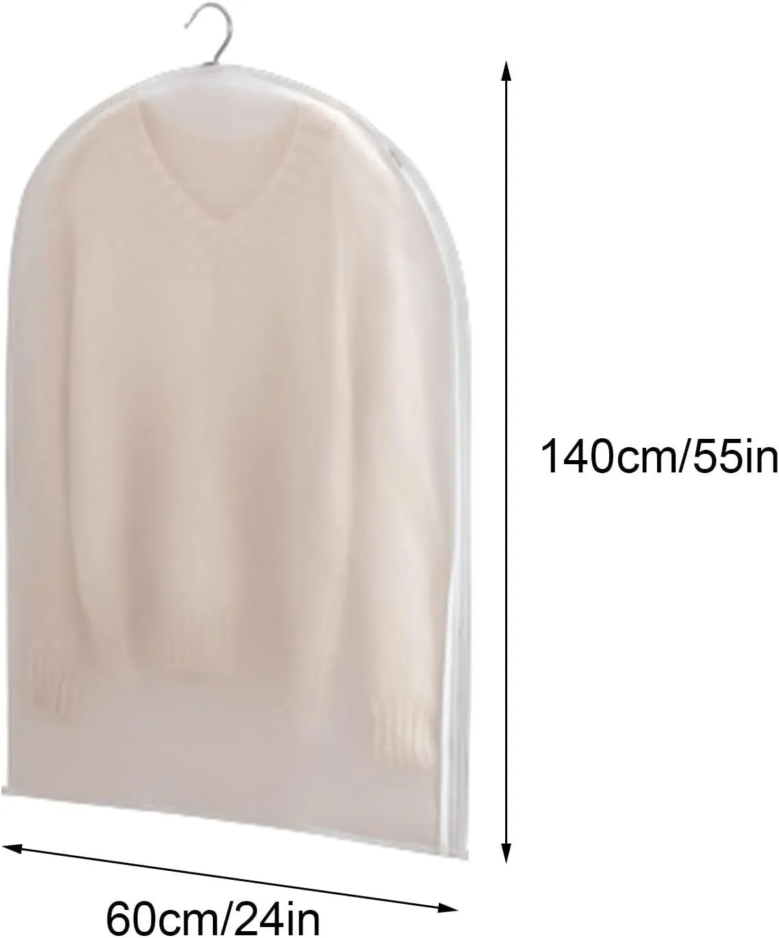 Clothes Cover for Hangings, Hanging Garment Bag, Side Zipper Design, Thickened Translucent PEVA for Hanging Skirts, Coats, Shirts(5 Packs)(60x140cm x55in)