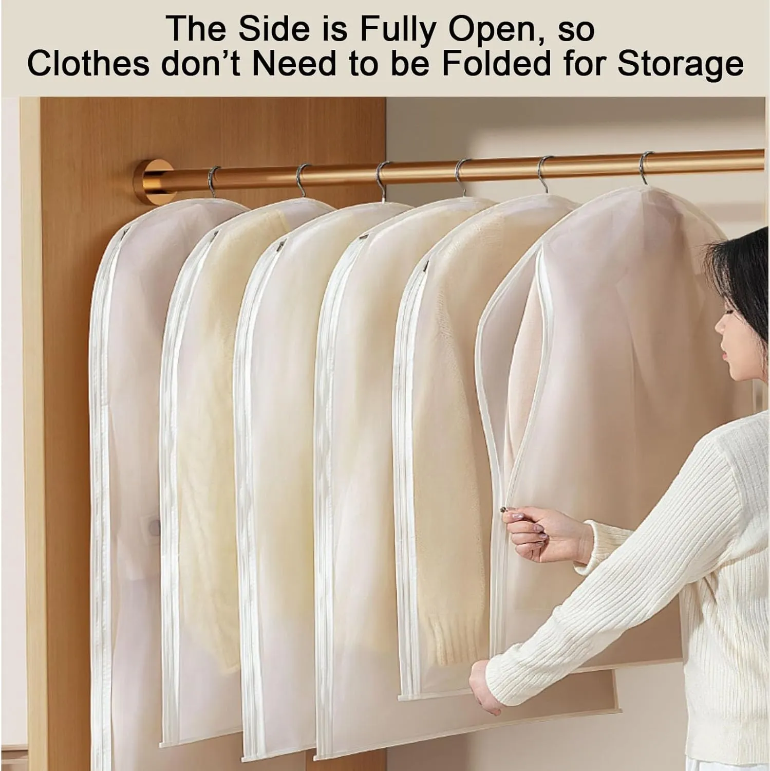 Clothes Cover for Hangings, Hanging Garment Bag, Side Zipper Design, Thickened Translucent PEVA for Hanging Skirts, Coats, Shirts(5 Packs)(60x140cm x55in)