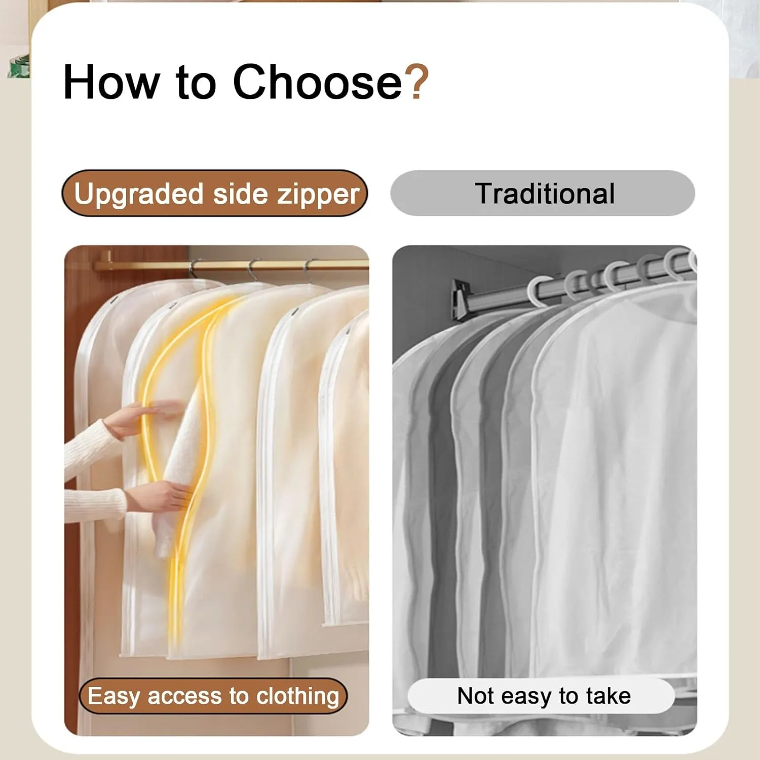 Clothes Cover for Hangings, Hanging Garment Bag, Side Zipper Design, Thickened Translucent PEVA for Hanging Skirts, Coats, Shirts(5 Packs)(60x140cm x55in)