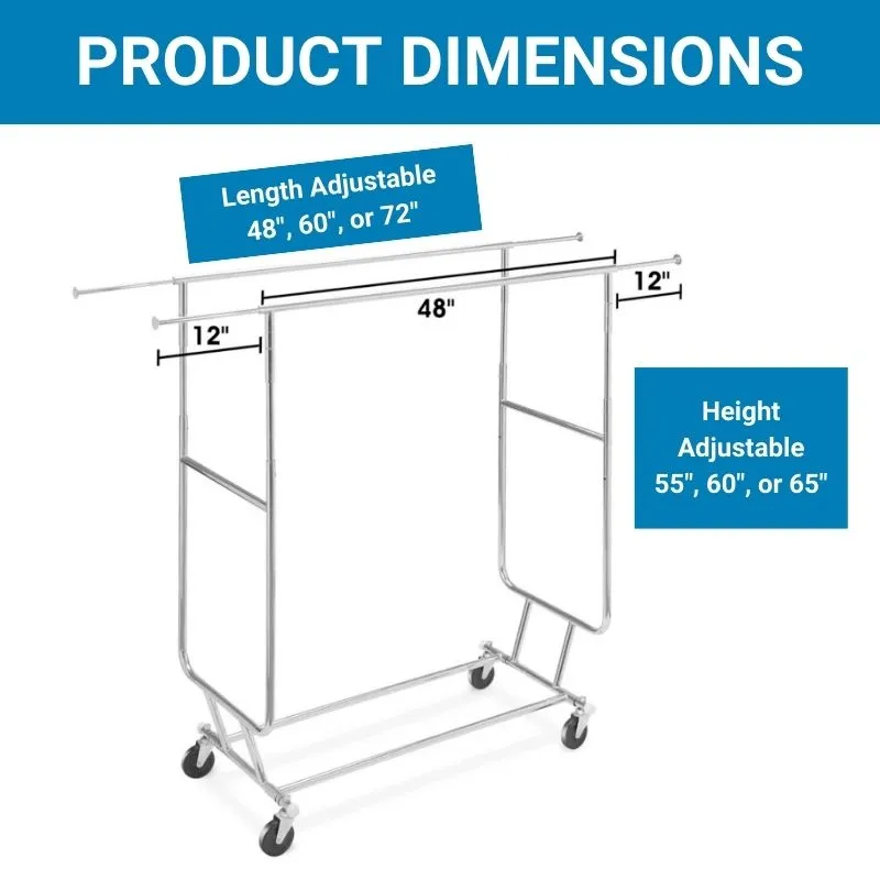 Clothing Rack Double Bar 48"-72"L x 56"-65"H, 200 lbs Weight Capacity