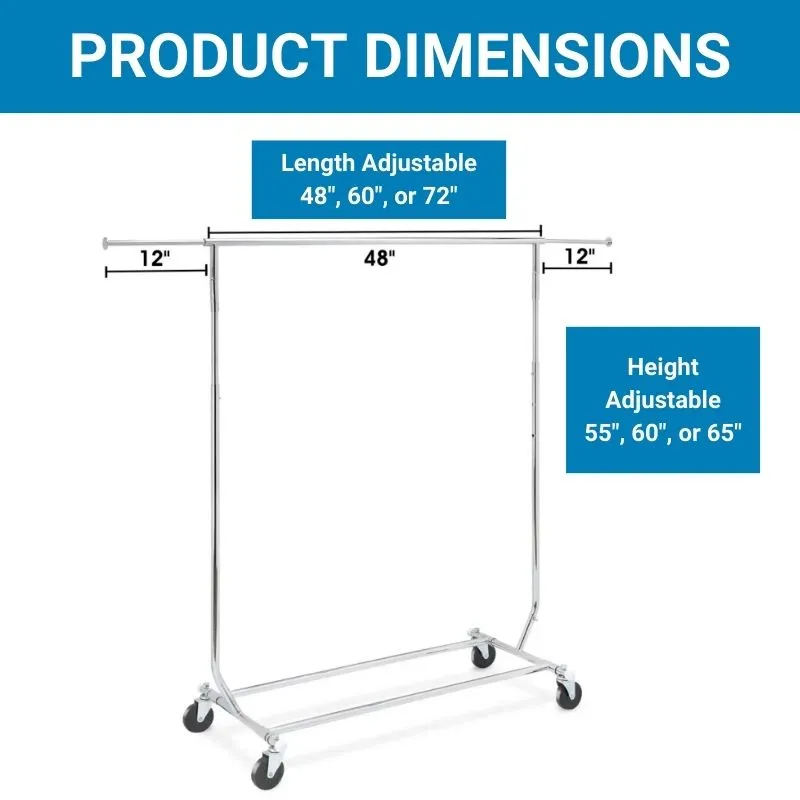 Clothing Rack Single Bar 48"-72"L x 56"-65"H, 120 lbs Weight Capacity