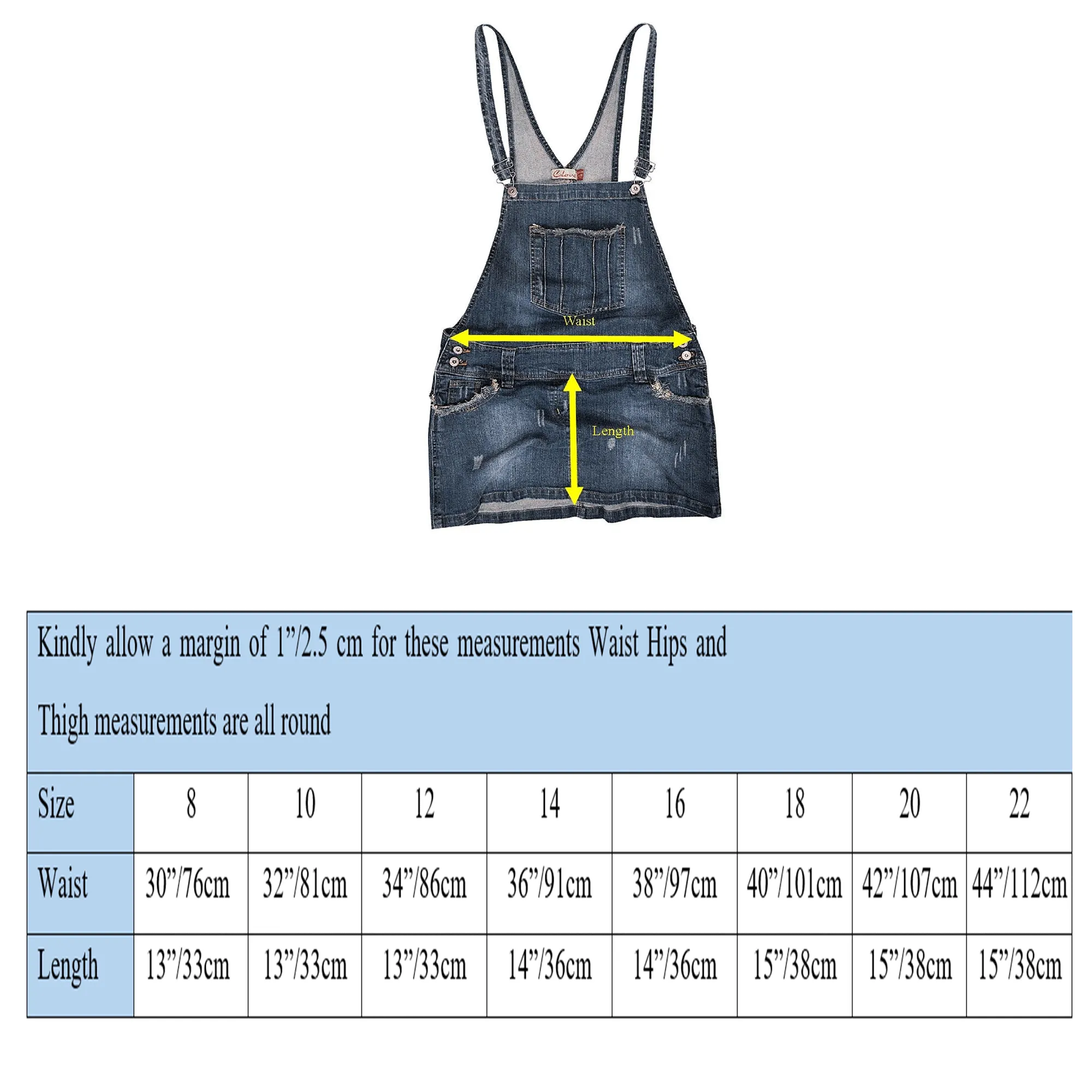 Clove Jeans Women Denim Short Dungarees Blue Mini Skirt Frayed Plus Size 8-22