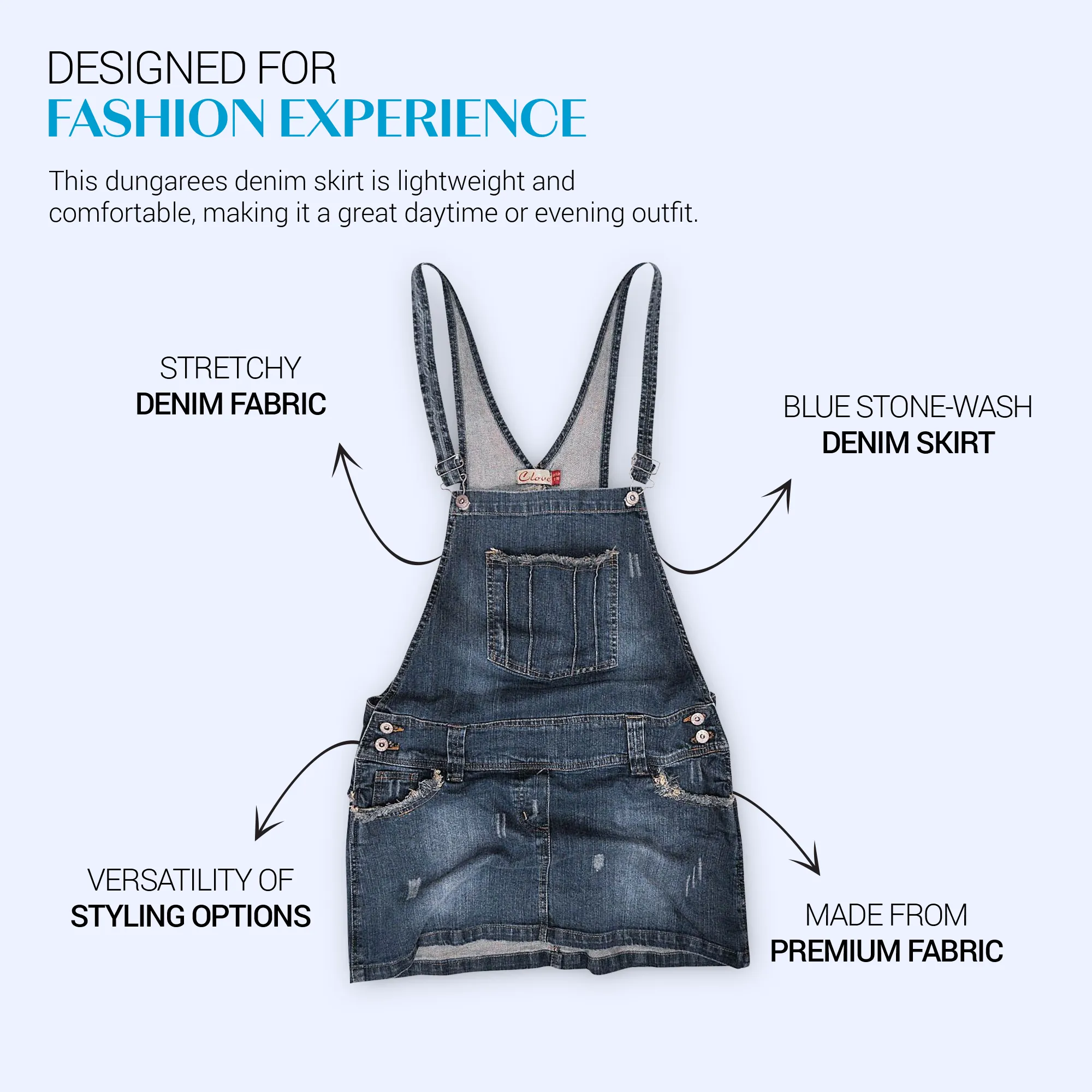 Clove Jeans Women Denim Short Dungarees Blue Mini Skirt Frayed Plus Size 8-22