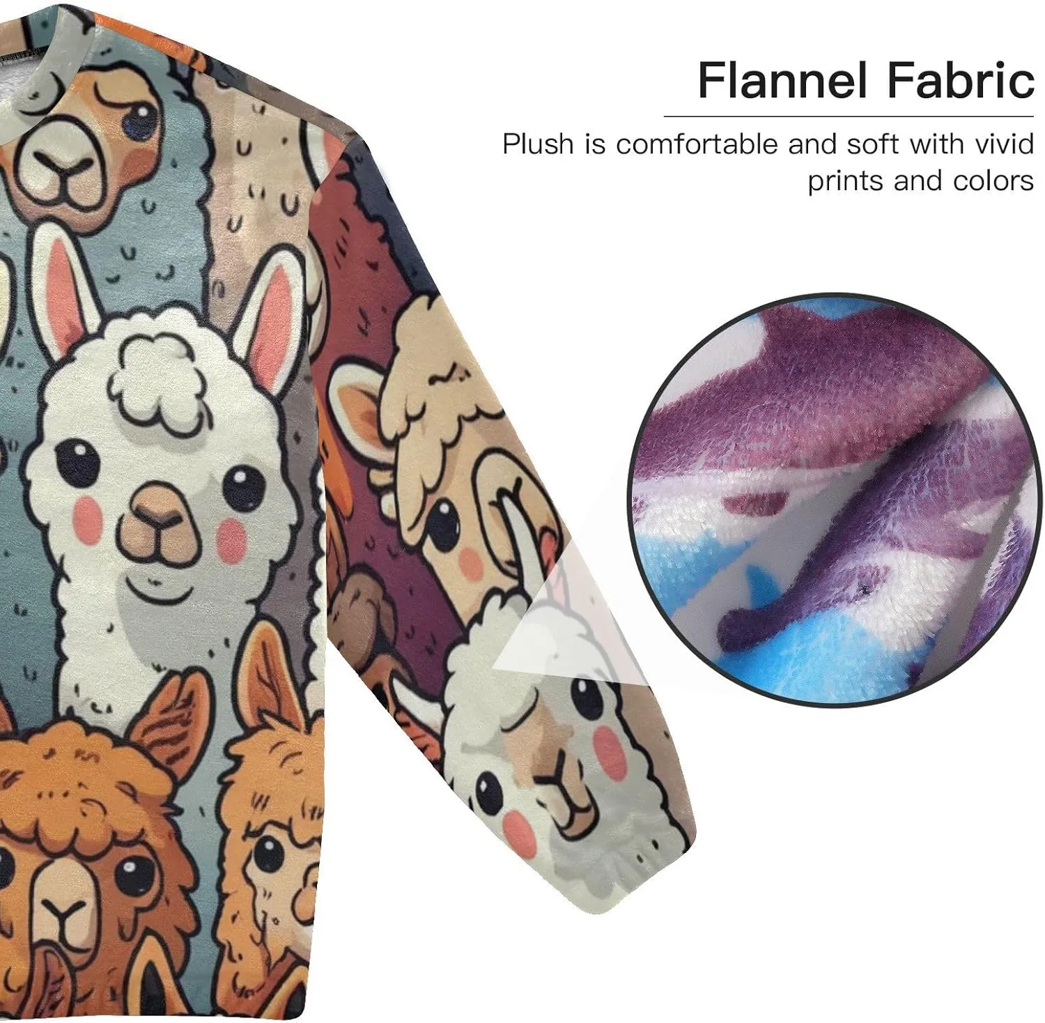 Colorful Alpaca Llama Animal Women's Pajama Set Long Sleeve Top Drawstring Pockets Pants Warm Cozy Loungewear,S