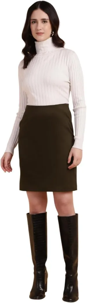 Cotton Brown Classic Straight-Cut Skirt for Womens and Girls with Elegant Design | Stylish and Comfortable, Ideal for Casual Outings, Gifting (M)