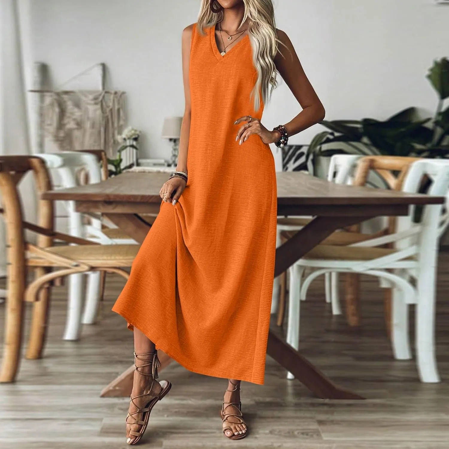 Cotton Linen Dresses for Women 2025 Elegant Classy Summer Vacation Boho Beach Long Sundress Sexy Flowy Maxi Dress