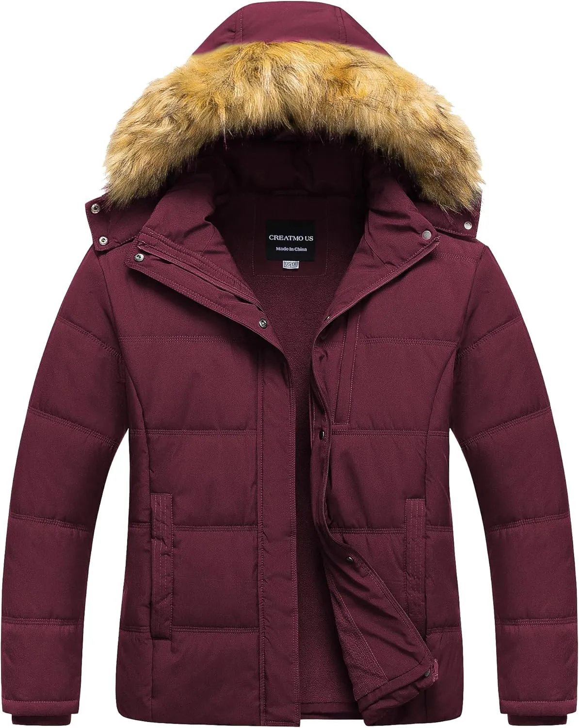 CREATMO US Women's Plus Size Puffer Jacket Waterproof Winter Coats Fleece Lined Detachable Fur Hood Available in 1X To 5X