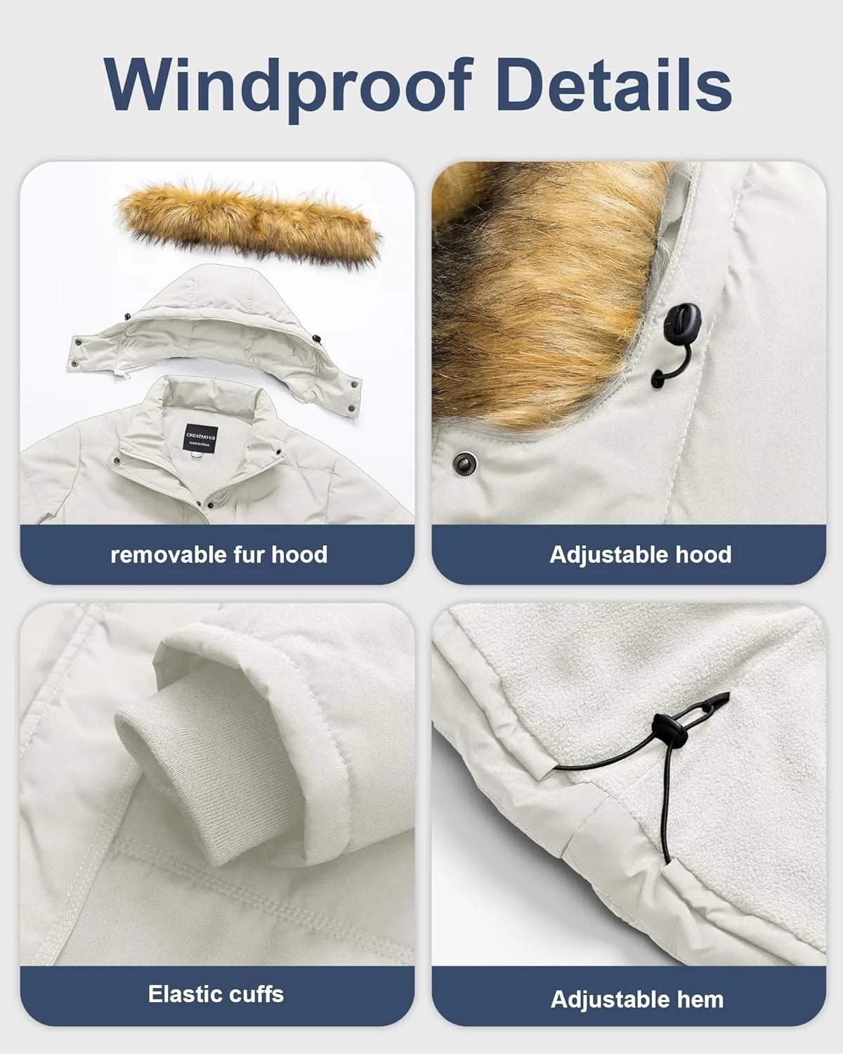 CREATMO US Women's Plus Size Puffer Jacket Waterproof Winter Coats Fleece Lined Detachable Fur Hood Available in 1X To 5X