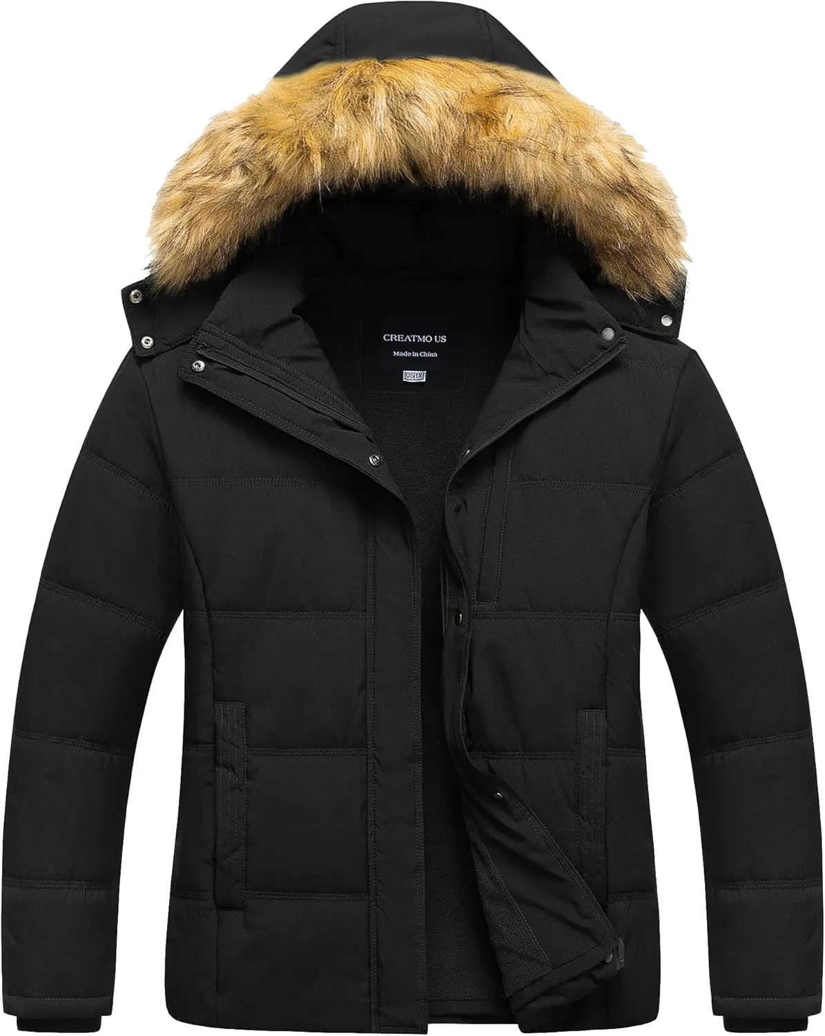 CREATMO US Women's Plus Size Puffer Jacket Waterproof Winter Coats Fleece Lined Detachable Fur Hood Available in 1X To 5X