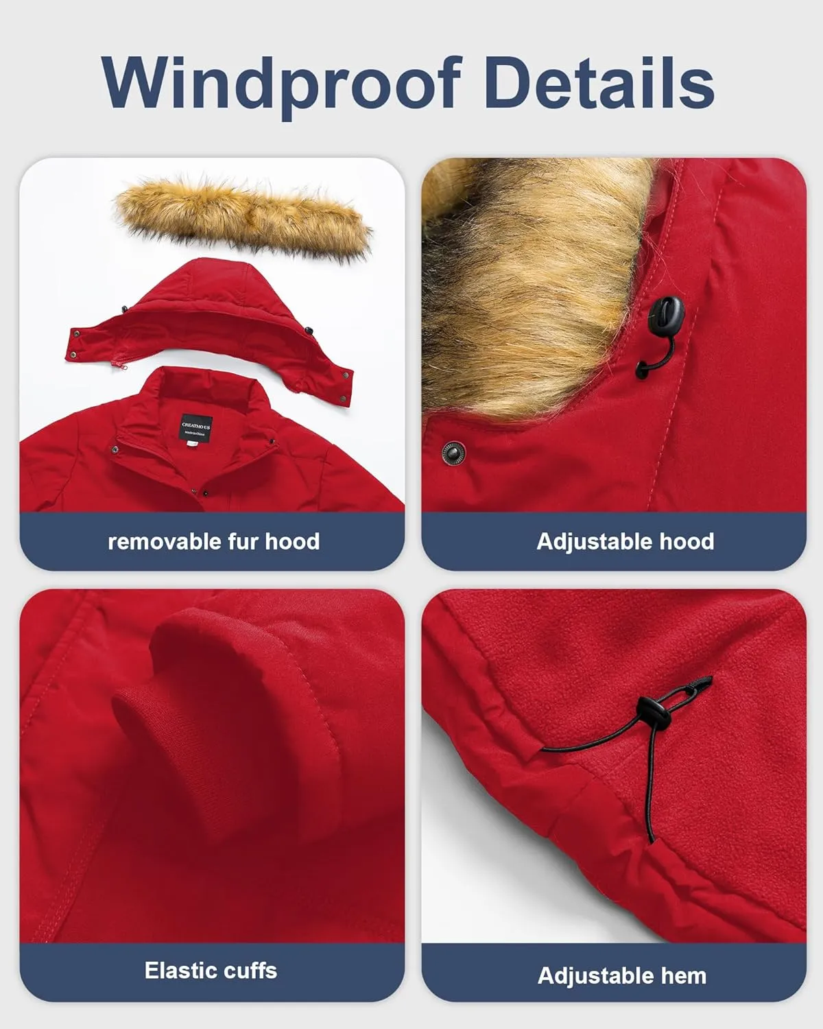 CREATMO US Women's Plus Size Puffer Jacket Waterproof Winter Coats Fleece Lined Detachable Fur Hood Available in 1X To 5X