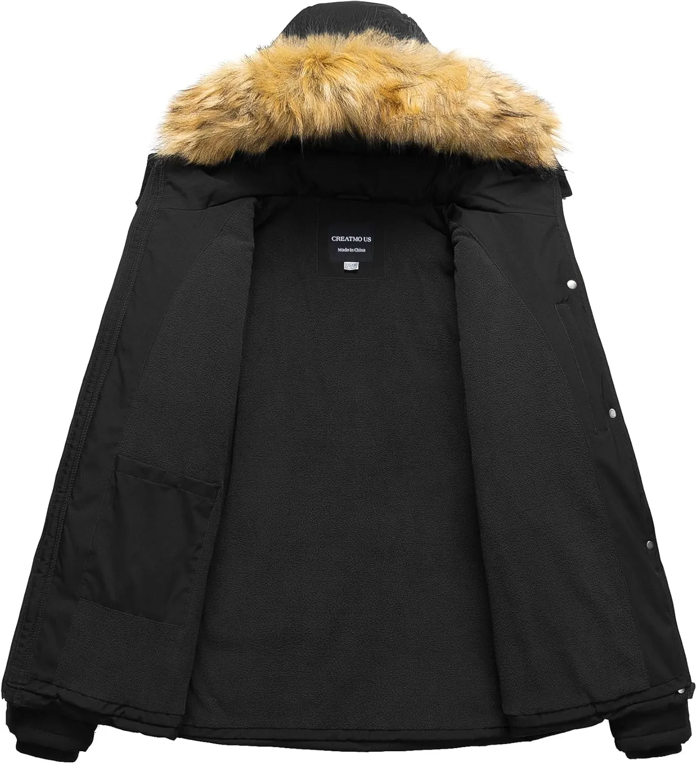 CREATMO US Women's Plus Size Puffer Jacket Waterproof Winter Coats Fleece Lined Detachable Fur Hood Available in 1X To 5X