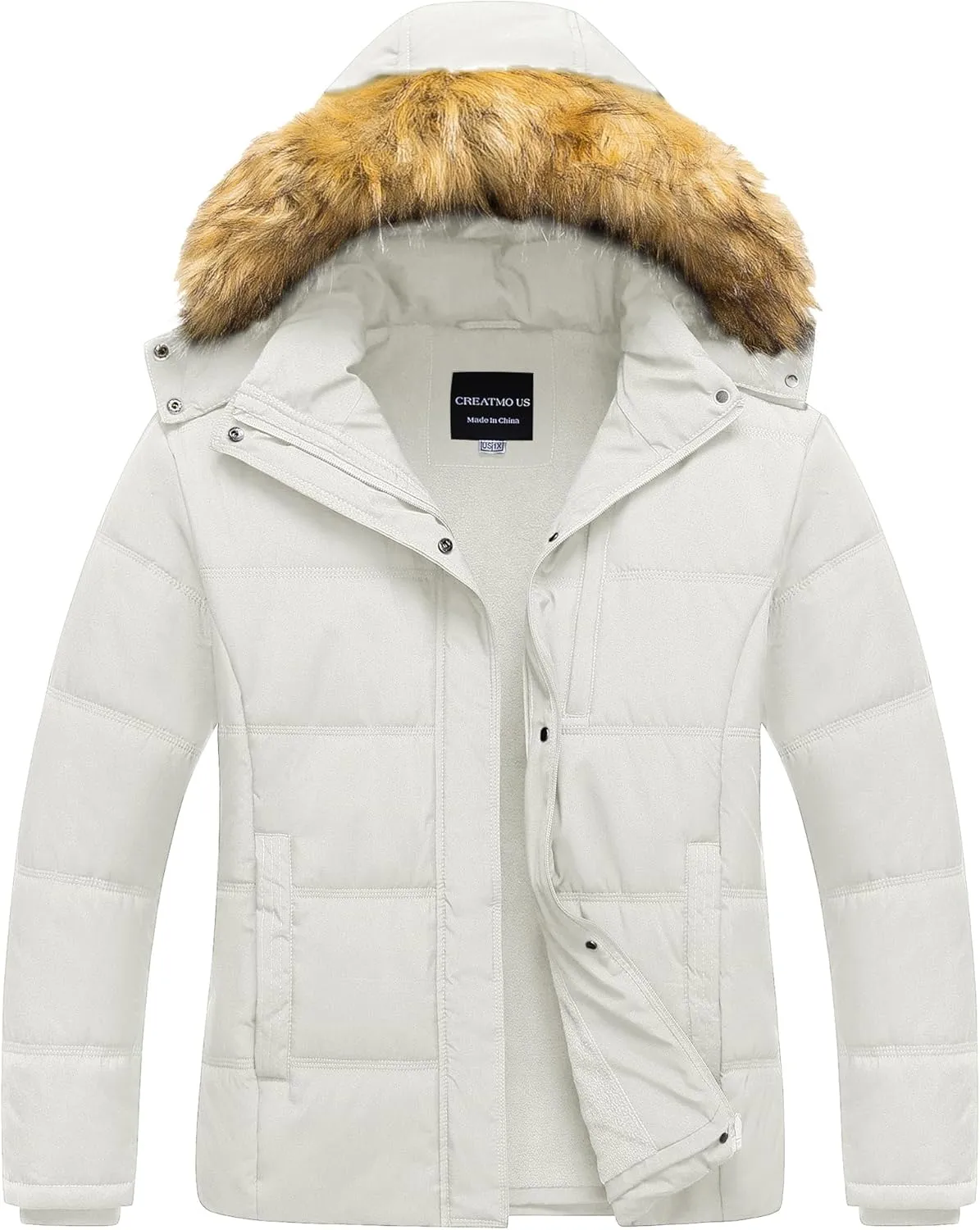 CREATMO US Women's Plus Size Puffer Jacket Waterproof Winter Coats Fleece Lined Detachable Fur Hood Available in 1X To 5X