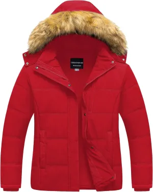 CREATMO US Women's Plus Size Puffer Jacket Waterproof Winter Coats Fleece Lined Detachable Fur Hood Available in 1X To 5X