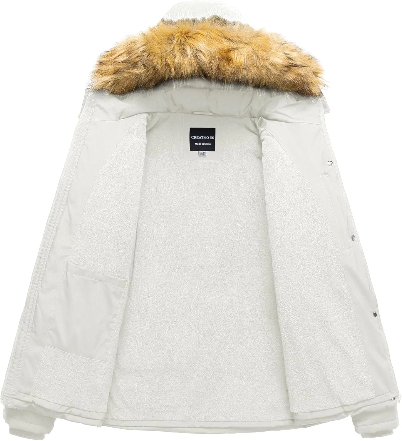 CREATMO US Women's Plus Size Puffer Jacket Waterproof Winter Coats Fleece Lined Detachable Fur Hood Available in 1X To 5X