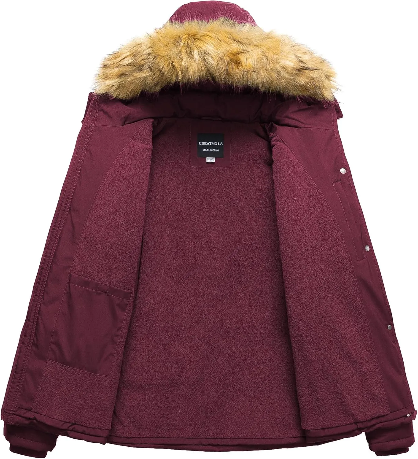 CREATMO US Women's Plus Size Puffer Jacket Waterproof Winter Coats Fleece Lined Detachable Fur Hood Available in 1X To 5X