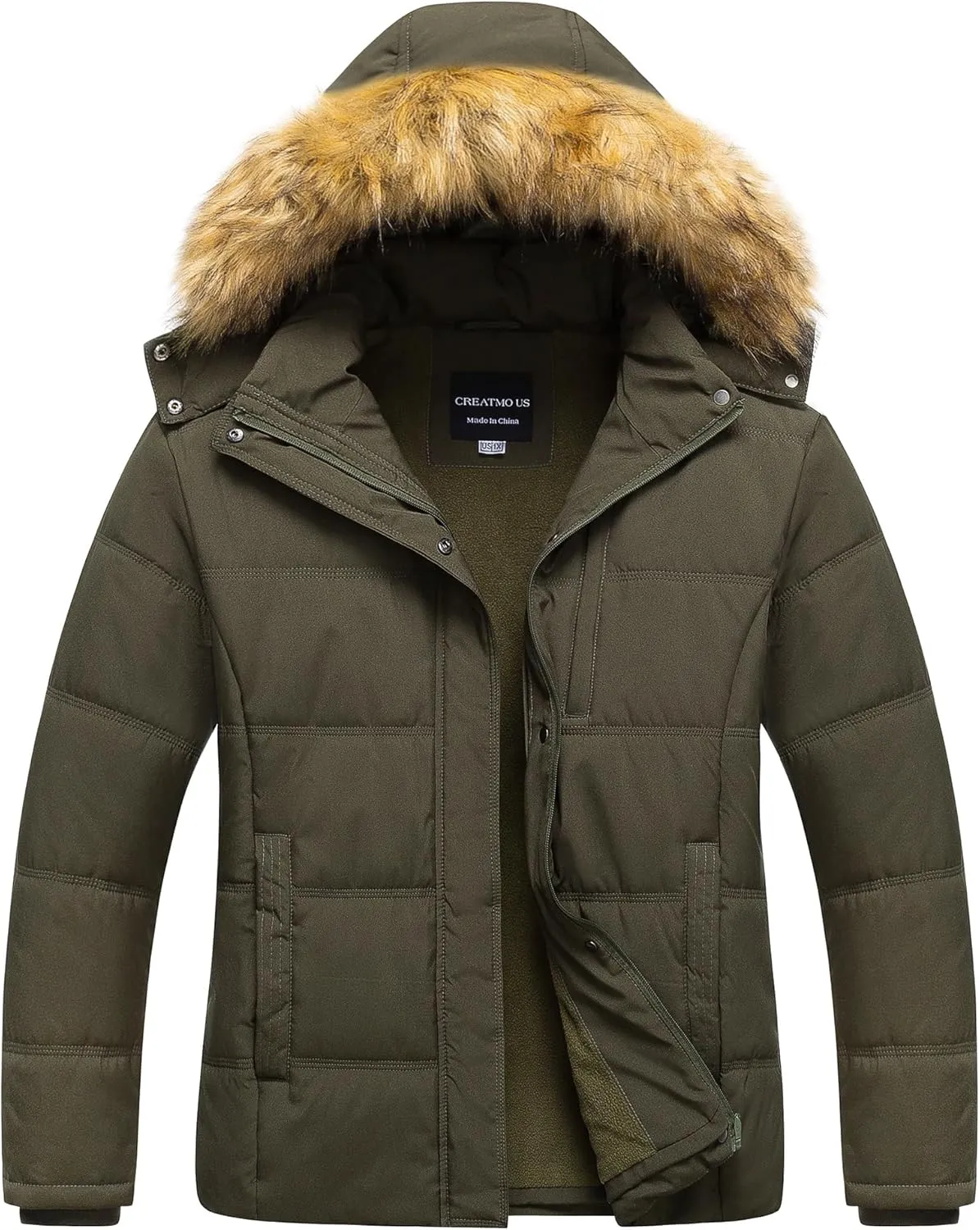 CREATMO US Women's Plus Size Puffer Jacket Waterproof Winter Coats Fleece Lined Detachable Fur Hood Available in 1X To 5X