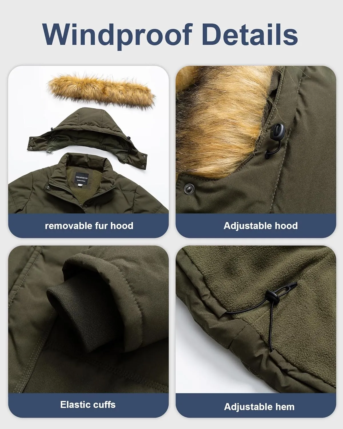 CREATMO US Women's Plus Size Puffer Jacket Waterproof Winter Coats Fleece Lined Detachable Fur Hood Available in 1X To 5X
