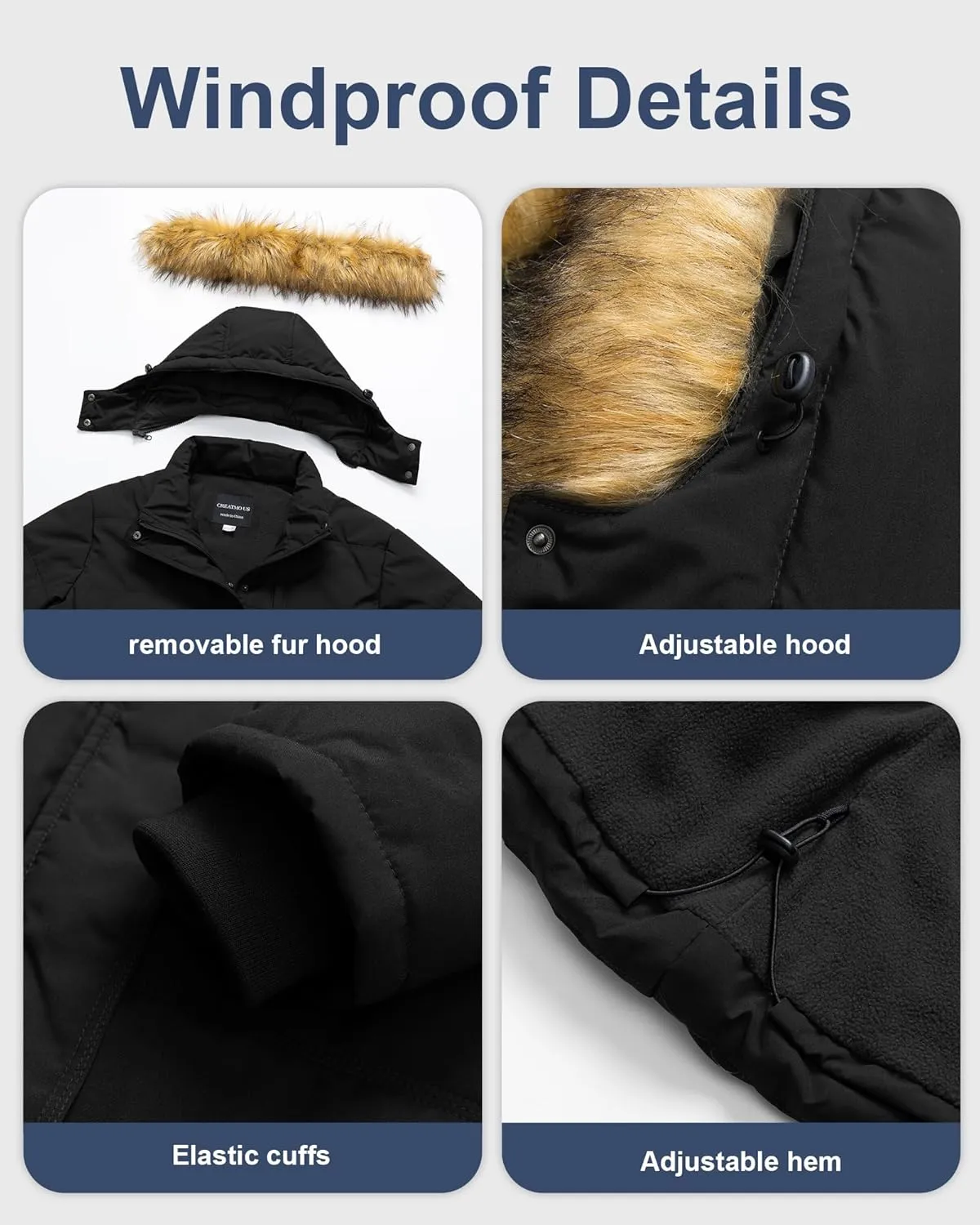 CREATMO US Women's Plus Size Puffer Jacket Waterproof Winter Coats Fleece Lined Detachable Fur Hood Available in 1X To 5X
