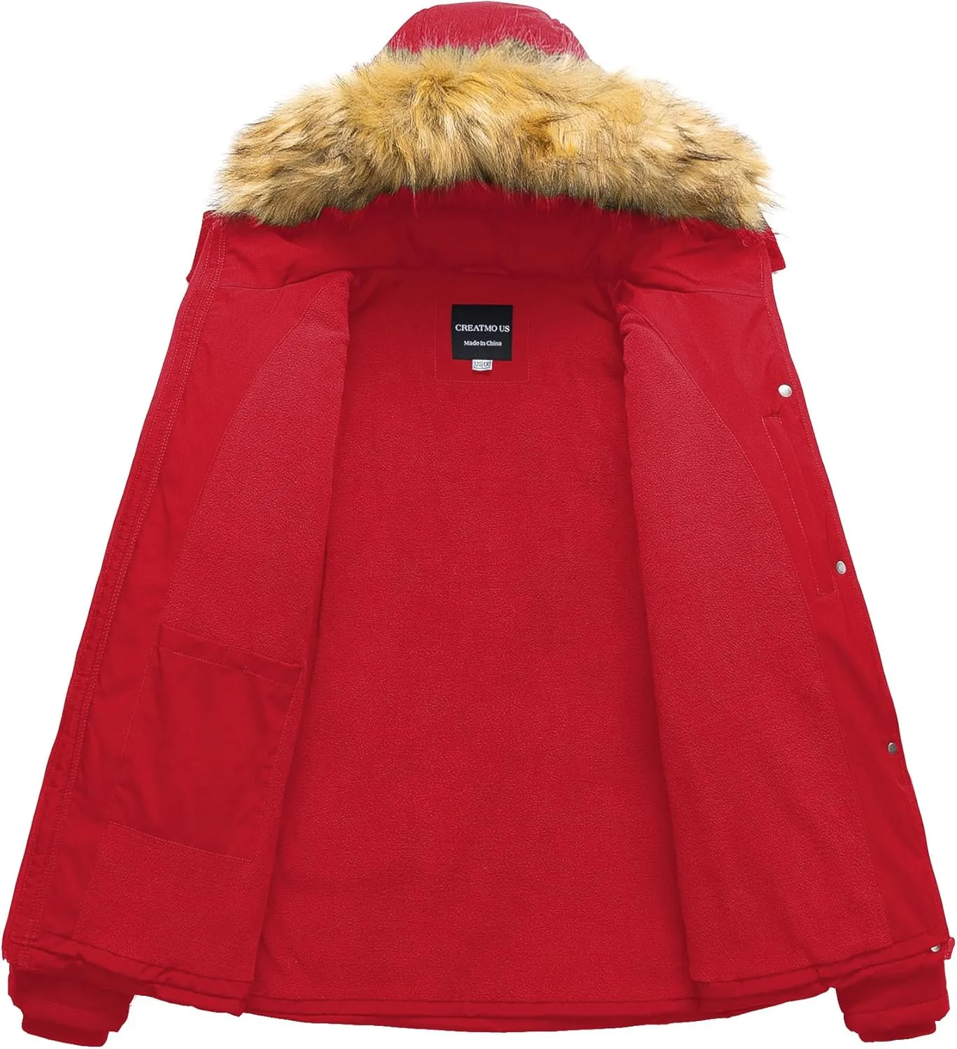 CREATMO US Women's Plus Size Puffer Jacket Waterproof Winter Coats Fleece Lined Detachable Fur Hood Available in 1X To 5X